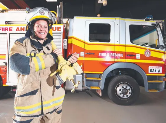  ?? Picture: GLENN HAMPSON ?? Kristee Staples says she has enjoyed the many challenges that come with being a firefighte­r on the Gold Coast.