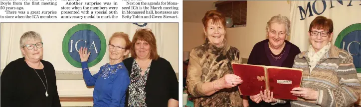  ??  ?? Secretary Mary Fisher, president Olive Doyle and treasurer Susan Nolan. founder members, Julia Redmond, Josie Greene and Kathleen Kelly.