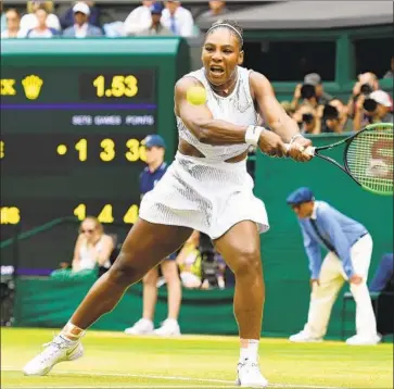  ?? Photograph­s by Andy Rain EPA/Shuttersto­ck ?? SERENA WILLIAMS needed three sets to defeat fellow American Alison Riske in the quarterfin­als.