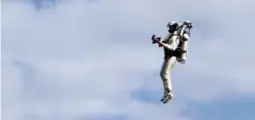  ?? JERRY MARKLAND/GETTY IMAGES ?? Jetpack models have shown up at military demonstrat­ions and Super Bowl stadiums for decades now, playing into the so-called “universal dream of pure human flight.”