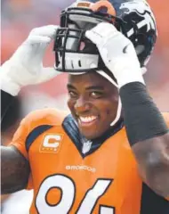  ??  ?? DeMarcus Ware contribute­d 3.5 sacks in three playoff games to Denver’s title run last season. He ranks eighth in NFL history with 138.5 sacks. John Leyba, The Denver Post