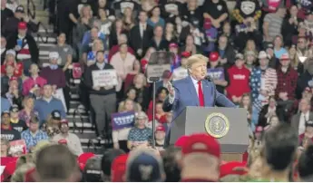  ?? BRITTANY GREESON/GETTY IMAGES ?? President Donald Trump speaks Thursday night at a campaign rally in Toledo, Ohio.