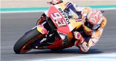  ??  ?? Marc Marquez rides on the the Jerez racetrack in Jerez de la Frontera during practice session. — AFP photo