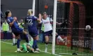  ??  ?? Sam Kerr scores her second goal of the game. Photograph: Holly Allison/TPI/Shut