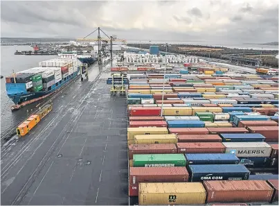  ?? Picture: Peter Devlin. ?? The new crane will boost cargo handling operations at the Port of Grangemout­h.