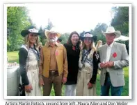  ??  ?? Artists Marlin Rotach, second from left, Maura Allen and Don Weller with Miss Frontier and the Lady-in-waiting at the 2017 event.