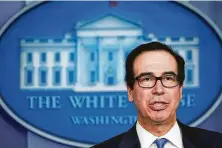  ?? AFP via Getty Images file photo ?? Treasury Secretary Steven Mnuchin would not say whether the lending program would be housed at his agency or at the Fed, which has created a number of loan programs already.