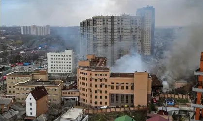  ?? Photograph: AP ?? The FSB said fuel and lubricants had caught fire in a workshop, causing an explosion and the partial collapse of the building housing its border patrol section.