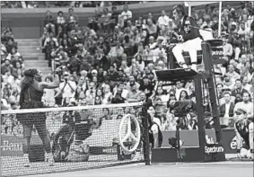  ?? JUSTIN LANE/EPA ?? Serena Williams confronts chair umpire Carlos Ramos during her straight-set loss.