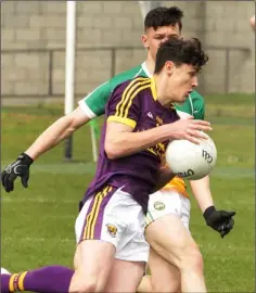  ??  ?? Mick Molloy taking on Offaly full-back Luke Gavin Mangan.