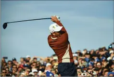  ?? — AFP photo ?? Sergio Garcia plays a tee shot during his fourball match on the second day of the 42nd Ryder Cup at Le Golf National Course at Saint-Quentin-en-Yvelines, south-west of Paris.