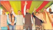  ?? HT PHOTO ?? ■ Chief minister Jai Ram Thakur while attending an election rally in Ram Leela ground in Dharamshal­a