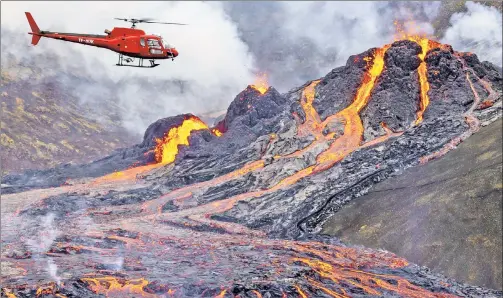  ??  ?? WHOLE LOTTA LAVA: Icelandic national treasure Björk was among those dazzled Friday by the Fagradalsf­jall volcano’s first eruption in 6,000 years.