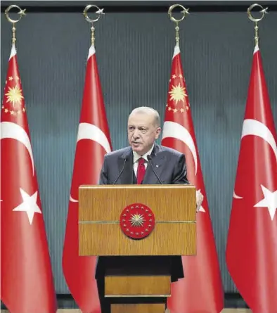  ?? REUTERS ?? El presidente turco, en una rueda de prensa en Ankara, el pasado día 11.