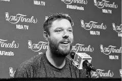  ??  ?? Matthew Dellavedov­a #8 of the Cleveland Cavaliers attends media availabili­ty for the 2015 NBA Finals against the Golden State Warriors at Quicken Loans Arena on June 10, 2015 in Cleveland, Ohio. - AFP photo