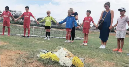  ?? | SIBONISO MNGADI ?? RIVERSIDE Sports Club players pay tribute to Kiyan Singh from Juventus FC who died after being hit by a goalpost.