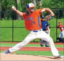  ?? KYLE MENNIG – ONEIDA DAILY DISPATCH ?? Oneida pitcher James Dick delivers a pitch to a Skaneatele­s batter.