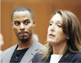  ??  ?? LOS ANGELES: In this Feb. 20, 2014, file photo, Darren Sharper looks toward his attorney, Blair Berk, during an appearance in Los Angeles Superior Court in Los Angeles. The former NFL football star’s tour of shame and punishment reached its conclusion...