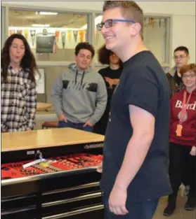  ?? PHOTO FROM PERKIOMEN VALLEY HIGH SCHOOL ?? Mitchell Stomel from the Perkiomen Valley High School Vikings Robotics Team had the honor of unlocking the tool chest donated by FIRST Mid-Atlantic and the Argosy Foundation on Jan. 2.