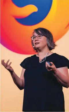  ??  ?? SELENA DECKELMANN, Firefox's security team lead, addresses employees at Mozilla's biannual “All Hands” meeting in Whistler, BC, June 2019.