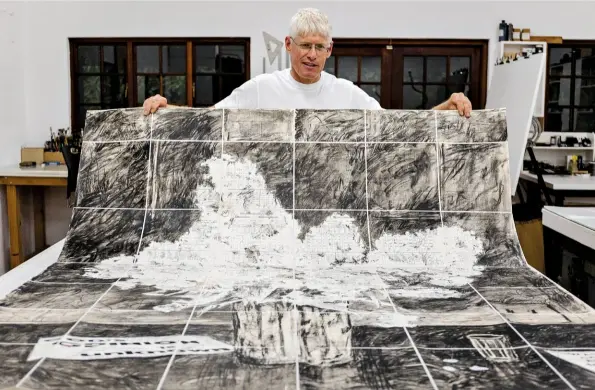  ??  ?? BELOW Mark and Tamar invite selected artists to work with them, and have collaborat­ed with acclaimed names in the art world. Here, Mark shows a piece in progress by William Kentridge.