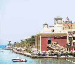  ?? — AFP ?? HURGHADA: A picture taken yesterday shows a general view of the Sunny Days Elpalacio beach in this Egyptian Red Sea resort city, where an Egyptian stabbed to death two German tourists and injured four others the day before.