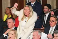  ?? Win McNamee/Getty Images ?? After the president’s comments on entitlemen­t programs, Rep. Marjorie Taylor Greene, R-Ga., and others yelled “Liar!”