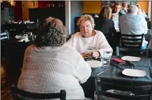  ?? SARAH GORDON/THE DAY ?? Friends Linda Blais, right, and Maria Allegro, both of Niantic, talk over dinner at Zavala Mexican Bistro on May 10.