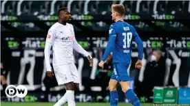  ??  ?? Marcus Thuram was sent off for spitting at Stefan Posch