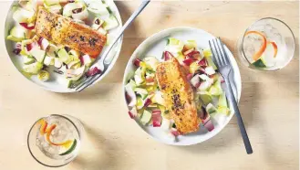  ?? [PHOTOS BY STACY ZARIN GOLDBERG/FOOD STYLING BY LISA CHERKASKY, FOR THE WASHINGTON POST] ?? Honey Mustard Glazed Salmon With Endive and Green Apple Salad