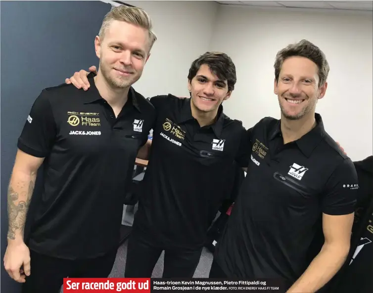  ?? FOTO: RICH ENERGY HAAS F1 TEAM ?? Ser racende godt ud Haas-trioen Kevin Magnussen, Pietro Fittipaldi og Romain Grosjean i de nye klaeder.