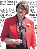  ??  ?? Arlene Foster in Cowdenbeat­h yesterday CAMPAIGN: