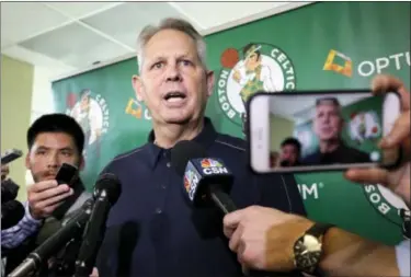  ?? ELISE AMENDOLA - THE ASSOCIATED PRESS ?? Boston Celtics NBA basketball general manager Danny Ainge speaks at a news conference on Friday, in Waltham, Mass., to announce that the team has officially signed free-agent Gordon Hayward.