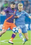  ?? FOTO: DPA ?? Bitteres Ende für Hoffenheim und Stefan Posch (re.), hier im Duell mit Sergio Aguero.