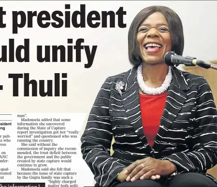  ?? PHOTO: RUVAN BOSHOFF ?? Former public protector Thuli Madonsela addresses the Cape Town Press Club.