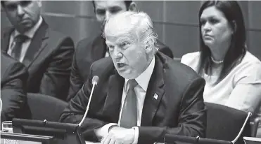  ?? AFP ?? El presidente de los Estados Unidos, Donald Trump, durante su intervenci­ón en la ONU.