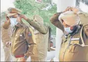  ?? SAMEER SEHGAL/HT PHOTO PTI; ?? From top: Students at a school n in Delhi ahead of the Central Board of Secondary Education exams; Punjab police personnel seen wearing masks during a visit to the Ramada Hotel in Amritsar on Friday.