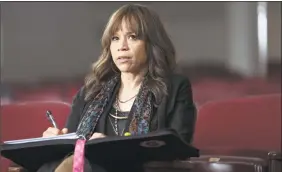  ??  ?? Rosie Perez as Tracey Wolfe in a scene from “Rise,” about a high school theater program in a struggling Pennsylvan­ia town.