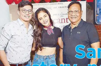  ??  ?? Direk Joel Lamangan with Lovi Poe and Tom Rodriguez. The presence of the ‘significan­t other’ in Philippine society is a common occurrence.