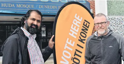  ?? PHOTO: GREGOR RICHARDSON ?? Democracy in action . . . Otago Muslim Associatio­n president Dr Rizwan Mohammed (left) and deputy chairman Steve Johnston are thrilled Dunedin’s Al Huda Mosque will serve as an advance voting place.