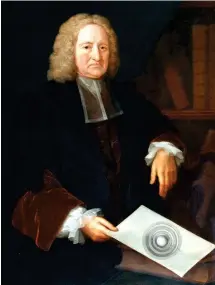  ??  ?? En 1736, Edmond Halley, âgé de 80 ans, avait commandé ce portrait le figurant avec son diagramme de la Terre creuse.