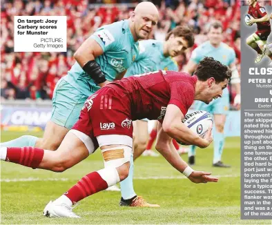  ?? PICTURE: Getty Images ?? On target: Joey Carbery scores for Munster