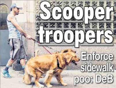  ??  ?? SICK & ‘TURD’: Mayor de Blasio said the city needs to hold dog walkers accountabl­e, though this guy seems OK.