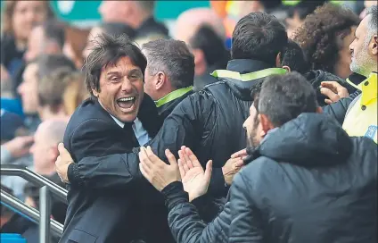  ?? FOTO: GETTY ?? Conte, eufórico El técnico del Chelsea era consciente de que el Everton era, sobre el papel, el rival más rocoso que le queda a su equipo