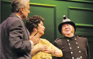  ?? FRANÇOIS LAPLANTE DELAGRAVE ?? Carl Béchard, left, Dorothée Berryman and Rémy Girard in Eugène Ionesco’s La Cantatrice chauve.