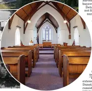  ?? PHOTOS: ADAM GILCHRIST/LJ HOOKER ?? Unnamed new owners . . . St Michael’s and All Angels Church in Clyde has been sold but the buyers’ identity remains a mystery; the interior of the church; a bird’seye view of the Matau St site.