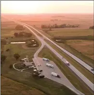  ?? (The New York Times/Tim Gruber) ?? Truckers take advantage of a rest area with truck parking on the eastbound side of Interstate 90 near Salem, S.D., on Sept. 11.