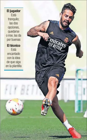  ??  ?? Isco, en un momento del entrenamie­nto de ayer en Valdebebas.