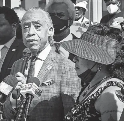  ?? KENNETH K. LAM/THE BALTIMORE SUN ?? Civil rights leader Rev. Al Sharpton speaks during a news conference Wednesday following a hearing over attempts to reinstate the $38 million awarded to the estate of Korryn Gaines and her surviving son. Gaines was shot to death in 2016.