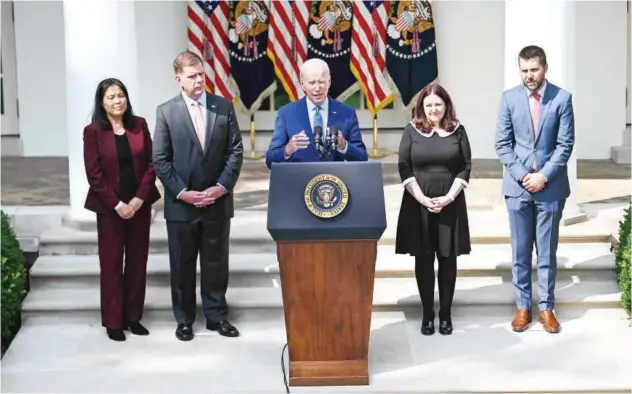  ?? Agence France-presse ?? ±
Joe Biden speaks about the railway labour agreement at the White House in Washington on Thursday.